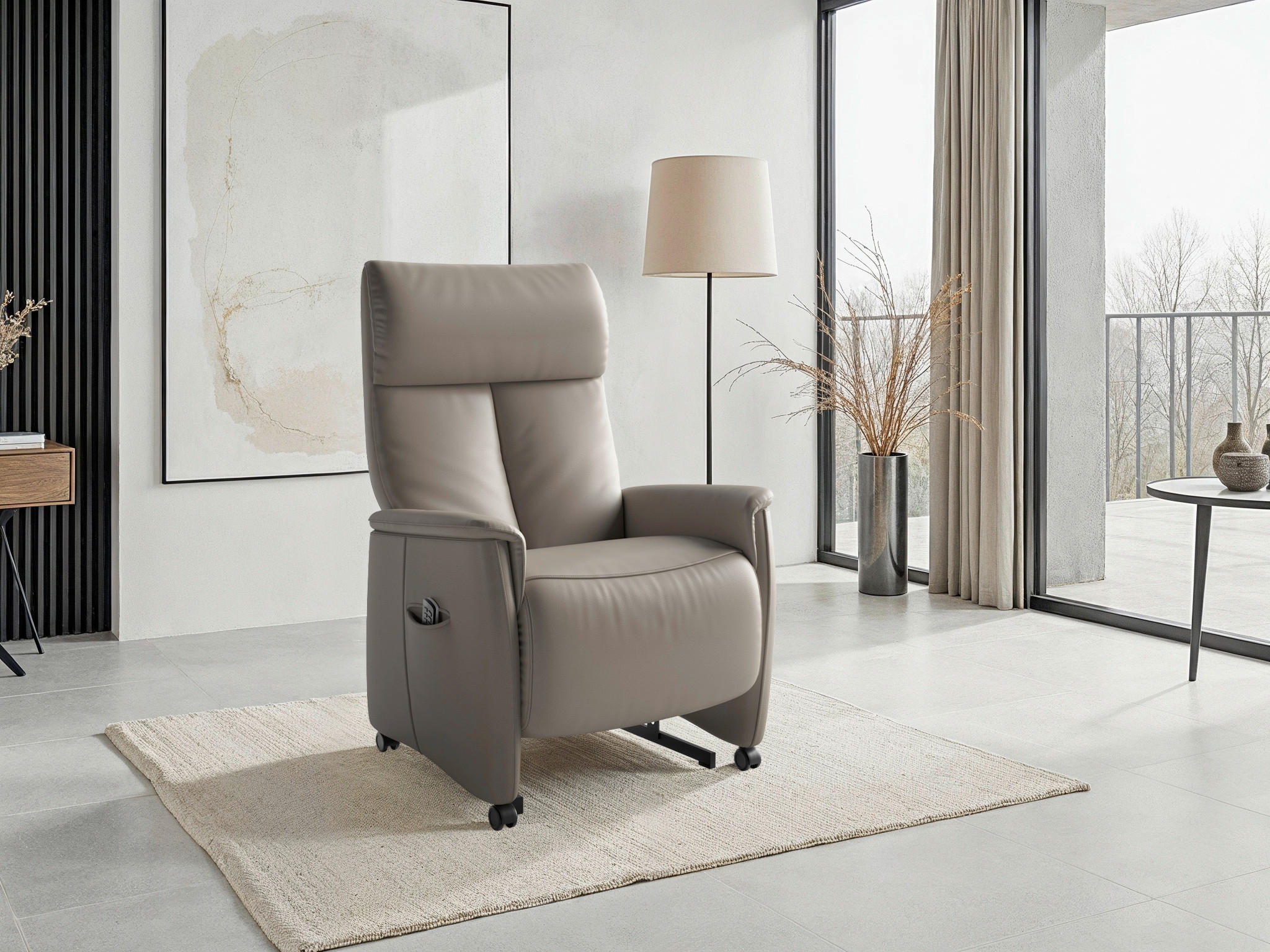 RELAXSESSEL TV CREMONA COMFORT E L3 Echtleder Kopfteilverstellung, Fußteilverstellung, Rücken echt    - Schwarz/Grau, Basics, Leder/Kunststoff (76/114/84cm) - Sit & More