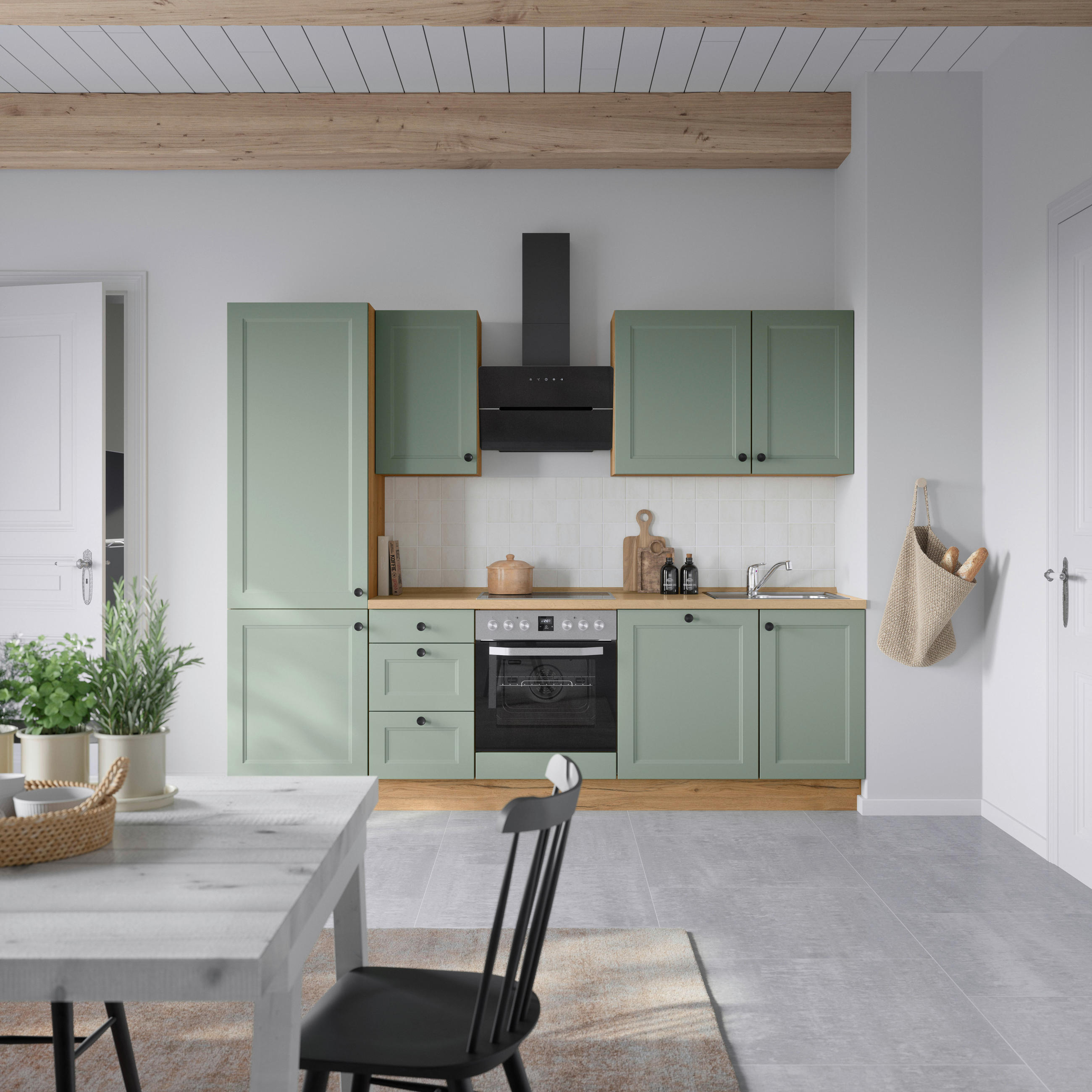 KÜCHENBLOCK 270 cm   in Eichefarben, Schilfgrün  - Schilfgrün/Eichefarben, MODERN, Holzwerkstoff/Metall (270cm) - Nobilia