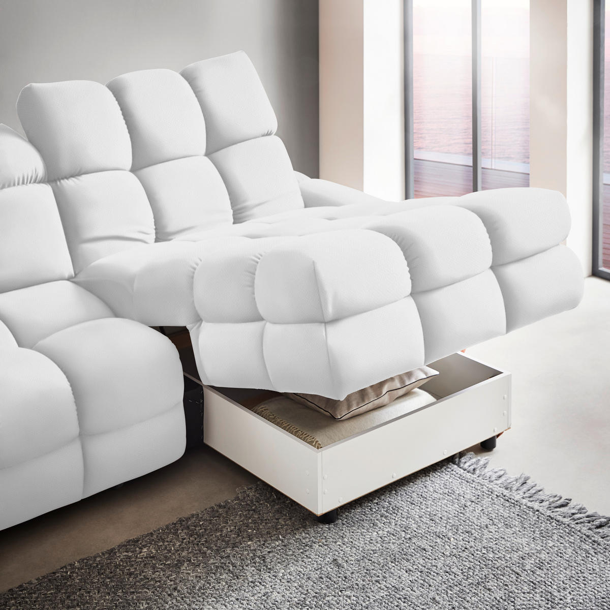 HÖRNSOFFA i velour vit  - vit/svart, Design, textil/plast (283/178cm) - Welnova