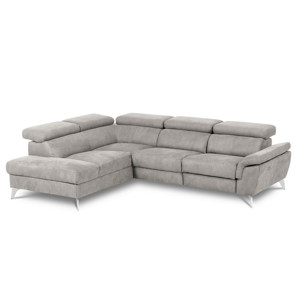 ECKSOFA SONO in Lederlook Grau Bettkasten, Armteilverstellung, Kopfteilverstellung  210/265 cm  - Chromfarben/Grau, Design, Textil/Metall (210/265cm) - Livetastic