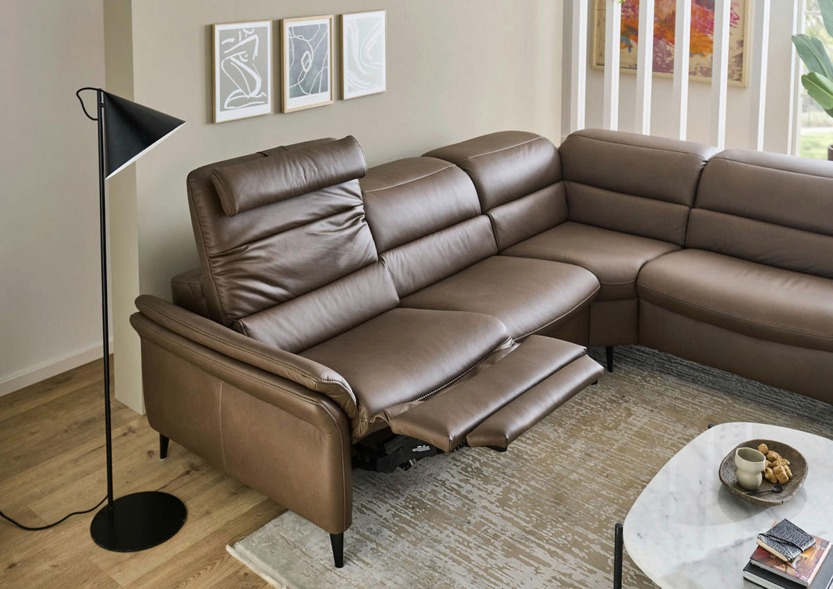 ECKSOFA Braun Echtleder  - Schwarz/Braun, Design, Leder/Metall (287/260cm) - Valdera