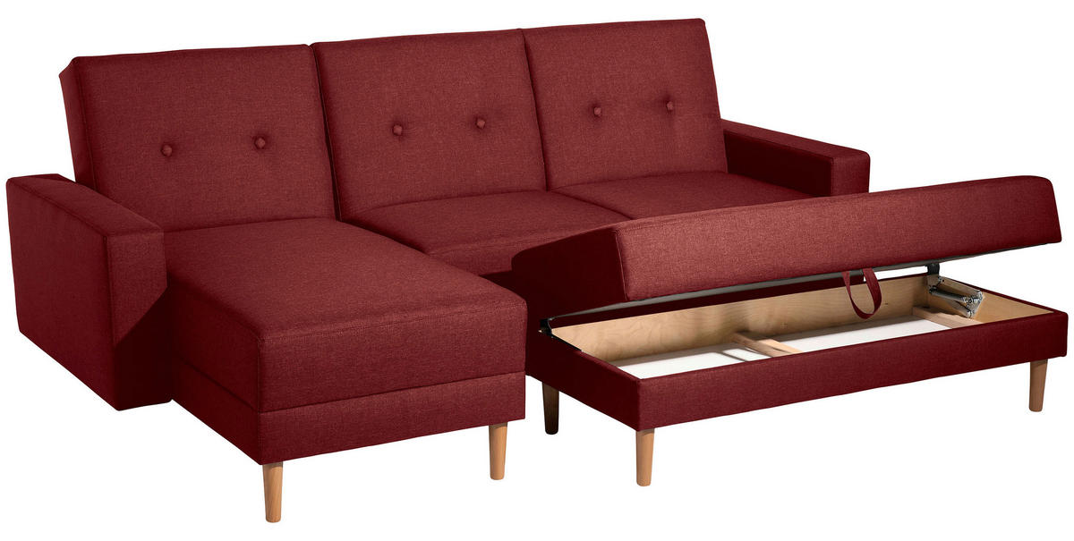 ECKSCHLAFSOFA in Flachgewebe Rot  - Rot/Erlefarben, Design, Holz/Textil (230/93/152cm) - Max Winzer