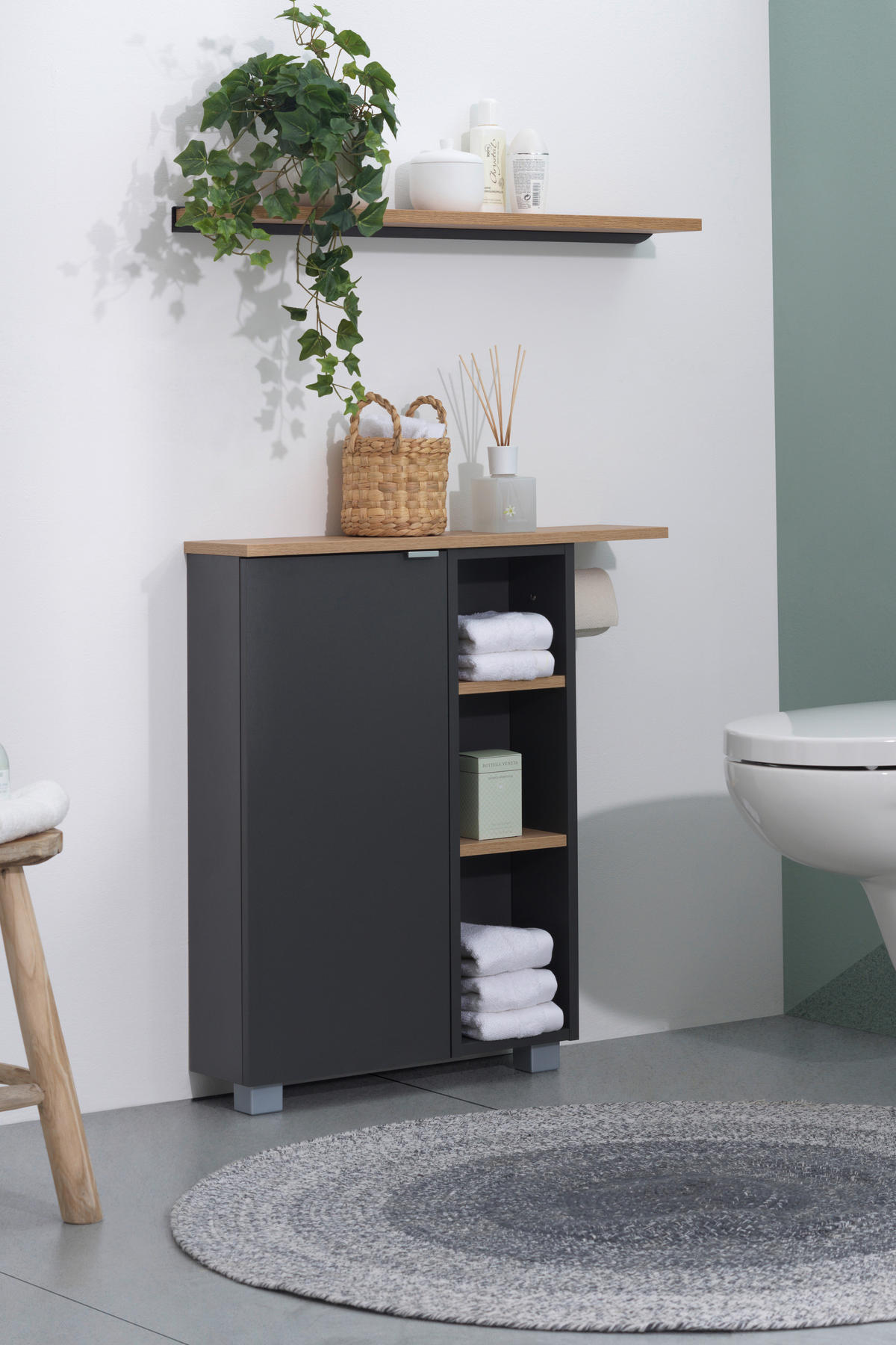 MIDISCHRANK 70,7/76,8/17 cm  - Anthrazit/Silberfarben, Basics, Holzwerkstoff/Kunststoff (70,7/76,8/17cm) - home24