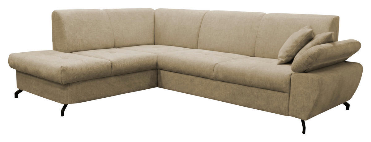 ECKSOFA CORA in Chenille Beige  198/261 cm  - Beige/Schwarz, Design, Textil/Metall (198/261cm) - MID.YOU