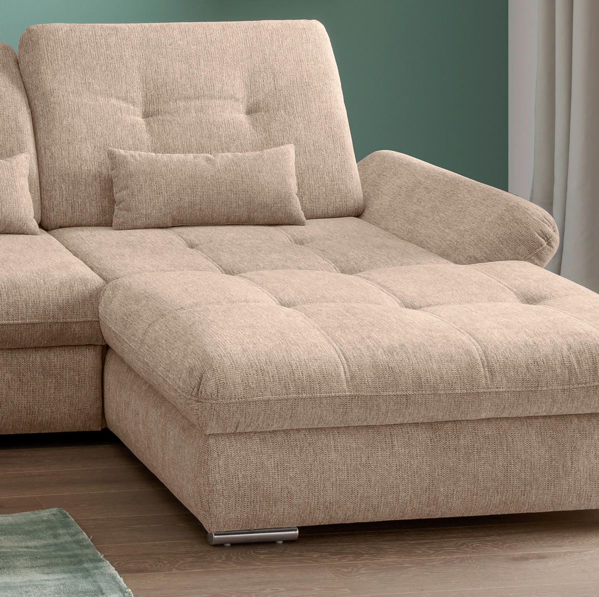 WOHNLANDSCHAFT in Chenille Hellbraun  - Chromfarben/Hellbraun, MODERN, Textil/Metall (254/376/195cm) - Livetastic