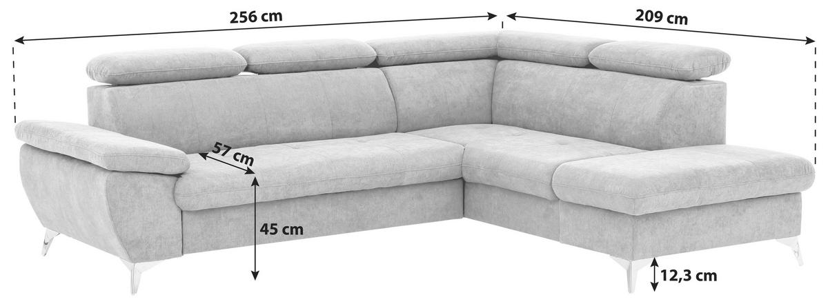ECKSOFA in Mikrofaser Dunkelbraun  - Chromfarben/Dunkelbraun, Konventionell, Textil/Metall (256/209cm) - Livetastic