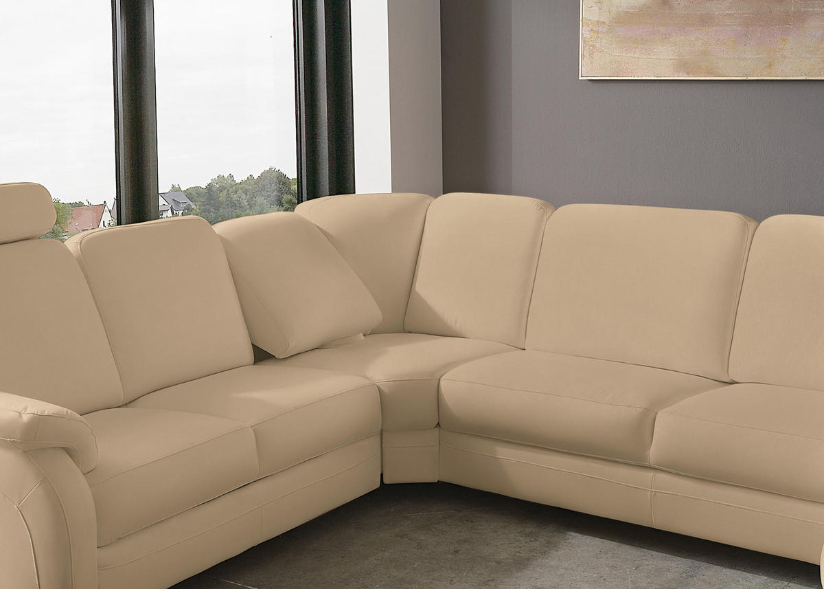 WOHNLANDSCHAFT  in Echtleder Beige  - Beige/Alufarben, KONVENTIONELL, Leder/Metall (239/329/165cm) - Beldomo Premium