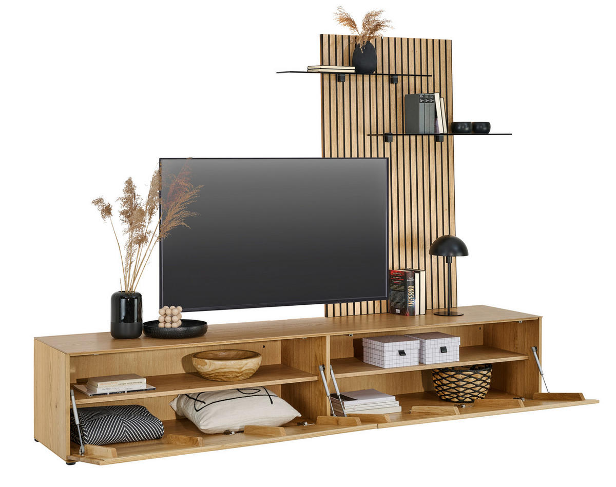 WOHNWAND 2-teilig  in Eichefarben  242/160/50 cm  - Eichefarben, Design, Glas/Holz (242/160/50cm) - Dieter Knoll