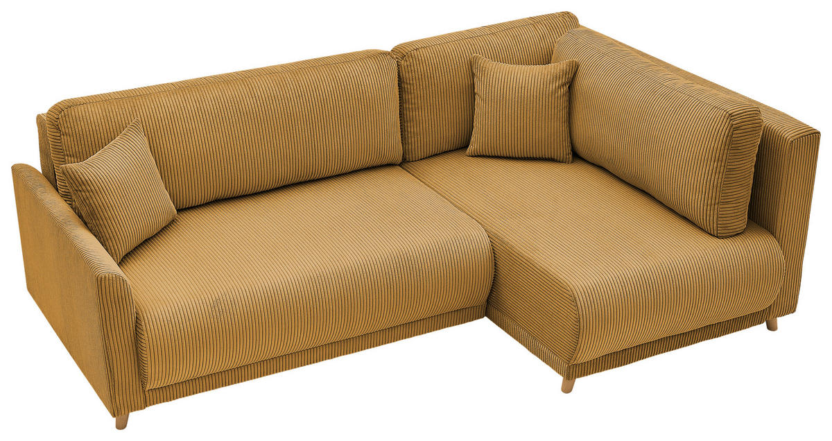 ECKSOFA MILOS Gelb Cord Rückenkissen, Bettkasten, Schlaffunktion, Rücken echt  - Gelb/Naturfarben, Design, Textil (224/148cm) - P & B