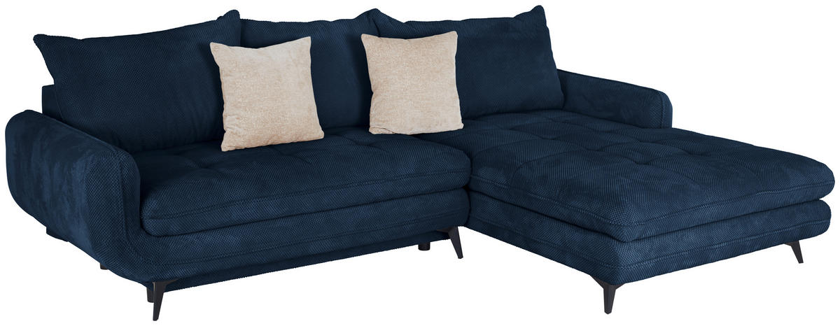 ECKSOFA WAVE Dunkelblau Struktur  - Beige/Schwarz, MODERN, Textil/Metall (266/189cm) - MID.YOU