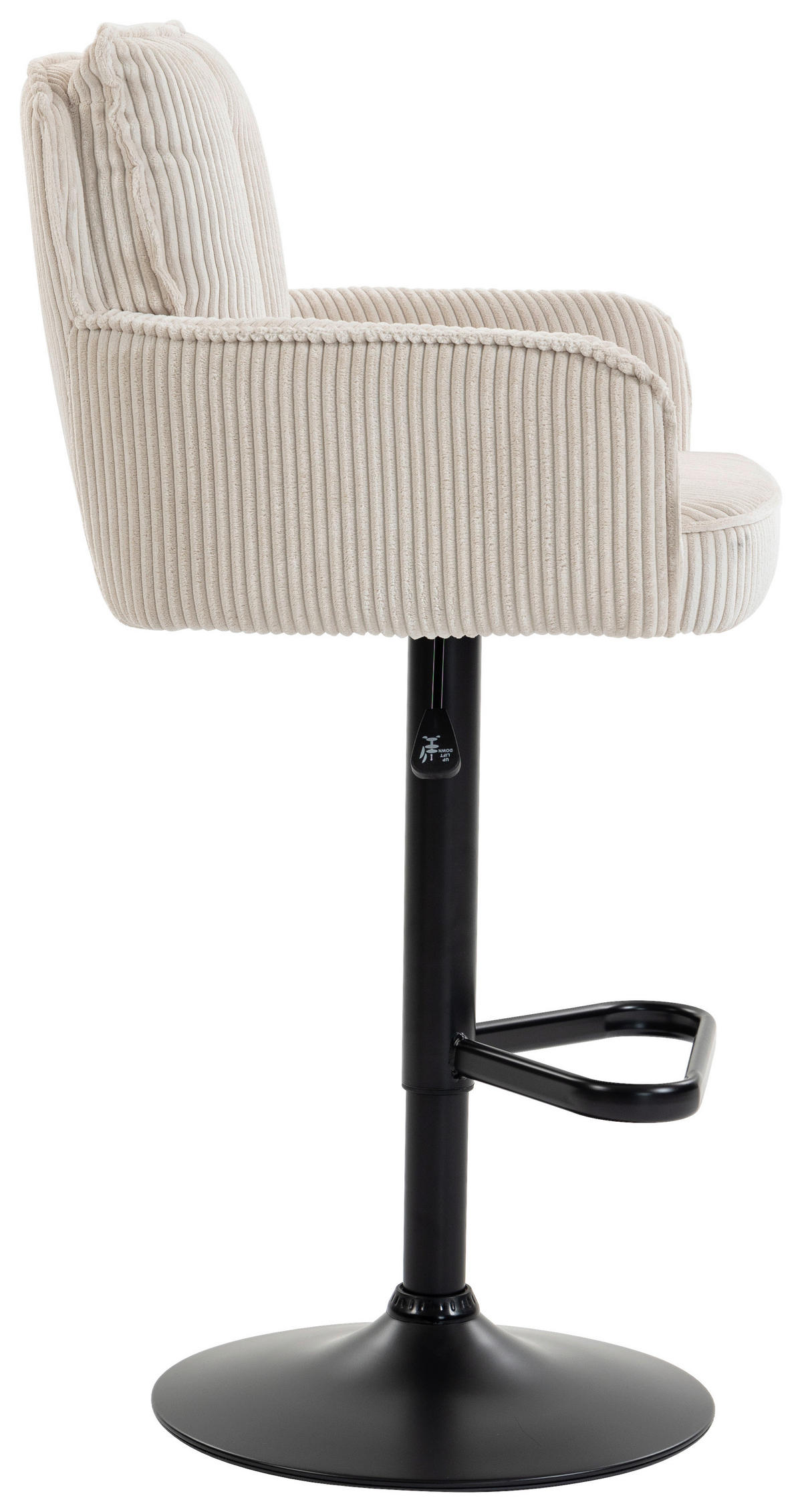 BARHOCKER Cord Beige Eisen Stoffauswahl, Sitzfläche 360° drehbar, inklusive Armlehnen  - Beige/Schwarz, Design, Textil/Metall (54/101-122/58cm) - Novel