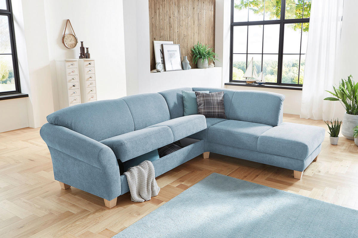 ECKSOFA in Flachgewebe Hellblau  - Naturfarben/Hellblau, Konventionell, Holz/Textil (257/212cm) - Sit & More