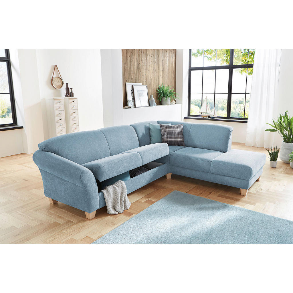 Thumbnail - Sit & More Ecksofa, Hellblau, Textil, Buche, 6-Sitzer, Ottomane rechts, L-Form, 257x212 cm, Goldenes M, Oeko-Tex® Standa...