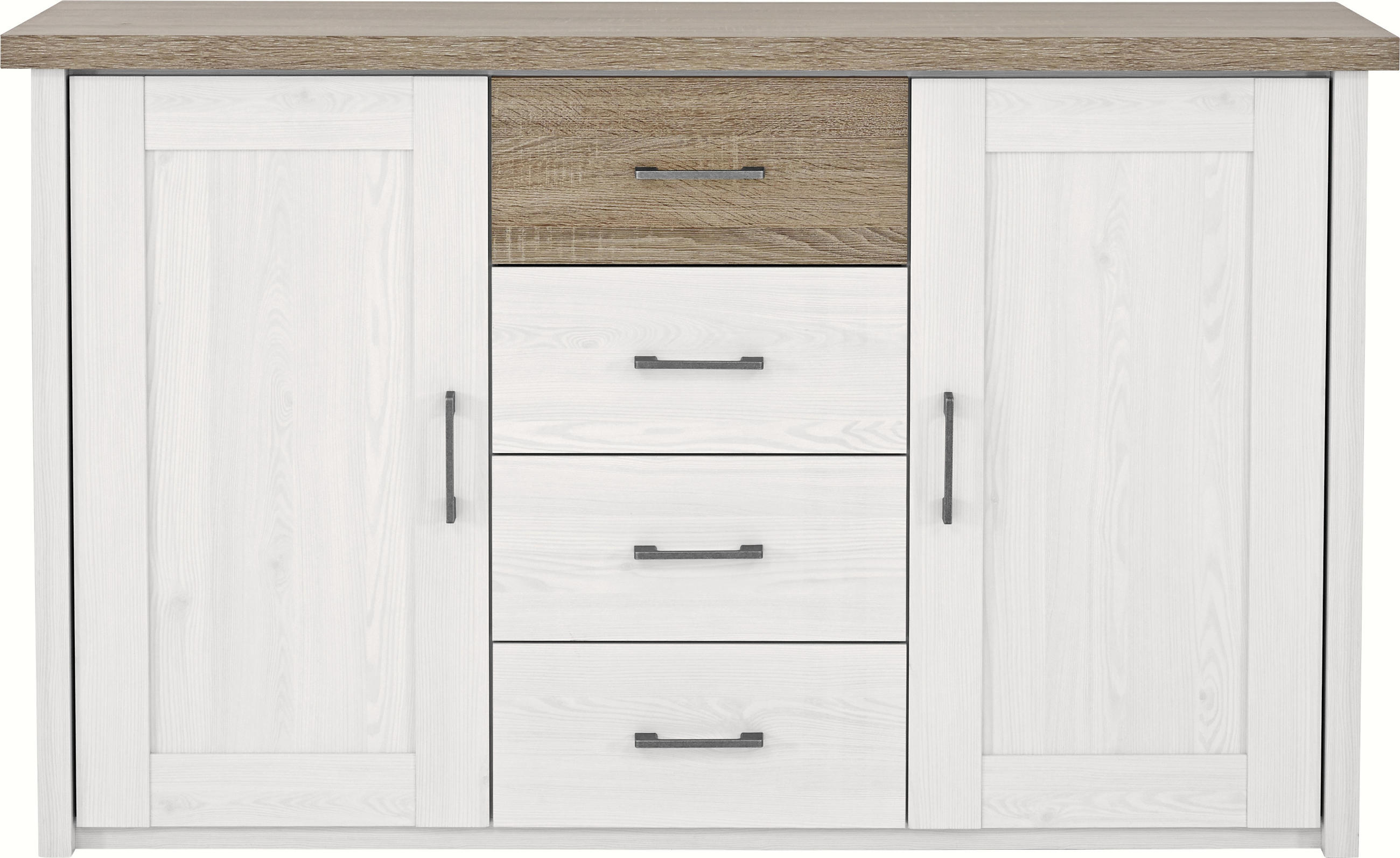 ŠIROKÁ KOMODA, bílá, barvy dubu, 150/90/42 cm - bílá/barvy dubu, Lifestyle, kov/kompozitní dřevo (150/90/42cm) - Carryhome