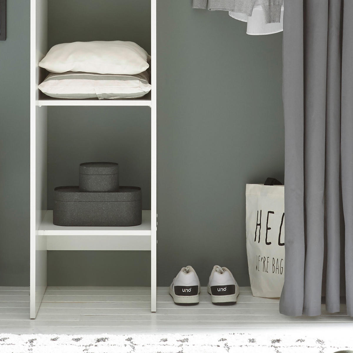 OTVORENI ORMAR ZA ODJEĆU     - bijela/siva, Basics, drvni materijal/tekstil (120-157/195/50cm) - MID.YOU