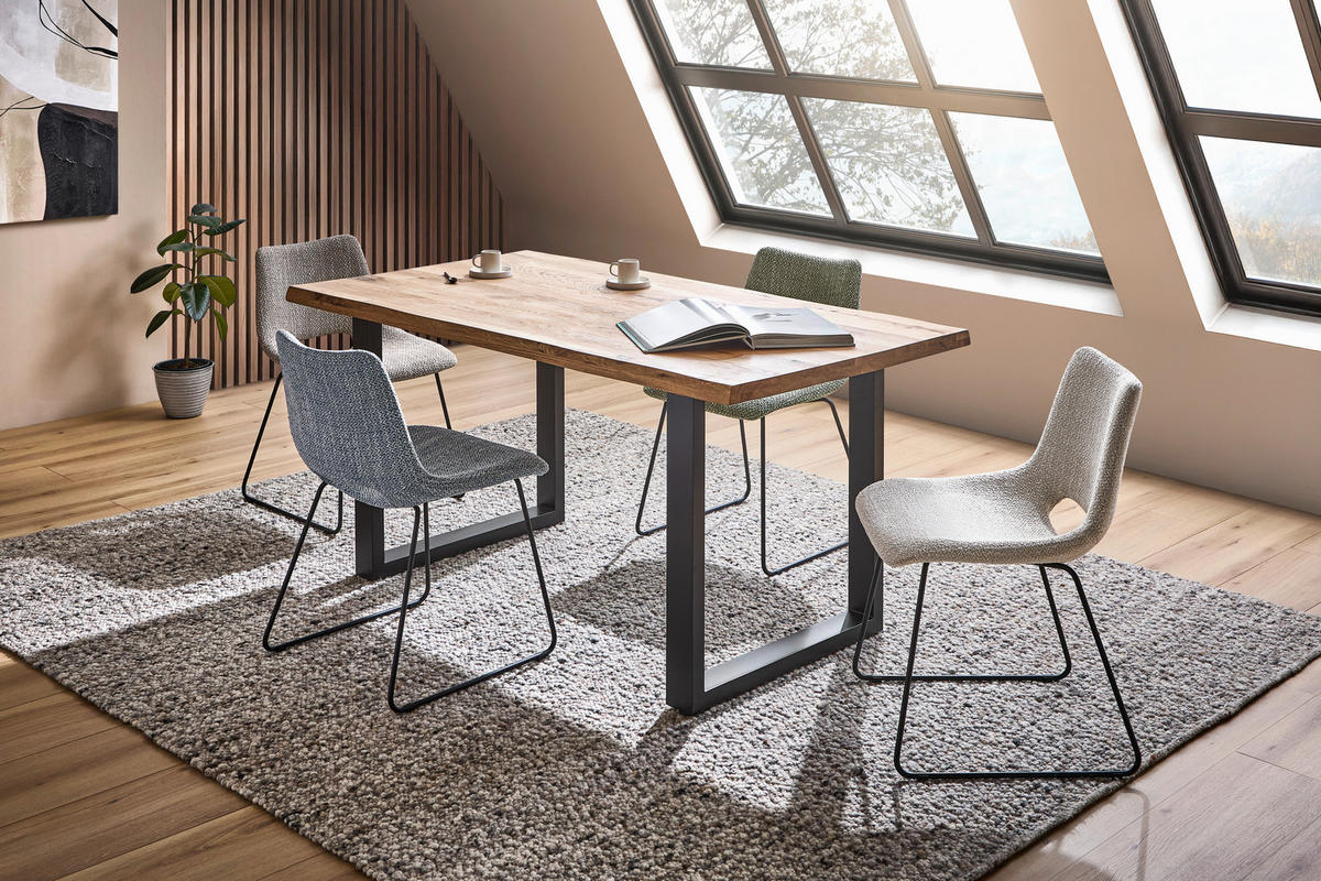 ESSTISCH Eiche vollmassiv rechteckig Eichefarben, Schwarz  - Eichefarben/Schwarz, Design, Holz/Metall (160/90/76cm) - home24