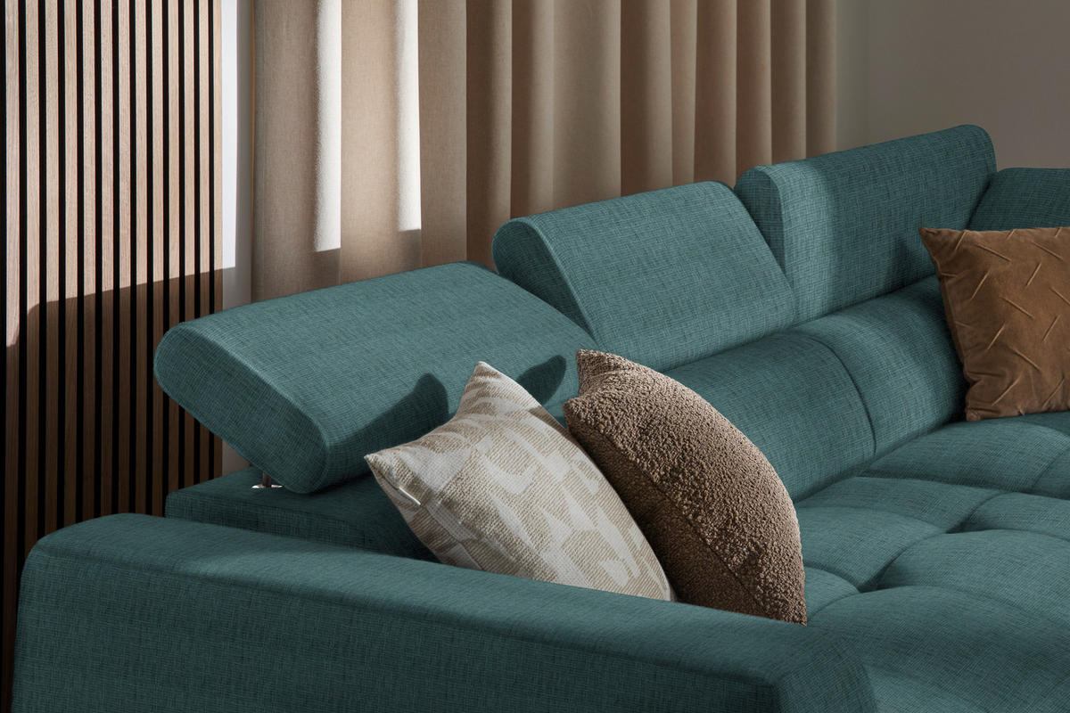 ECKSOFA in Chenille Blau   - Blau/Schwarz, Design, Kunststoff/Textil (284cm) - Xora