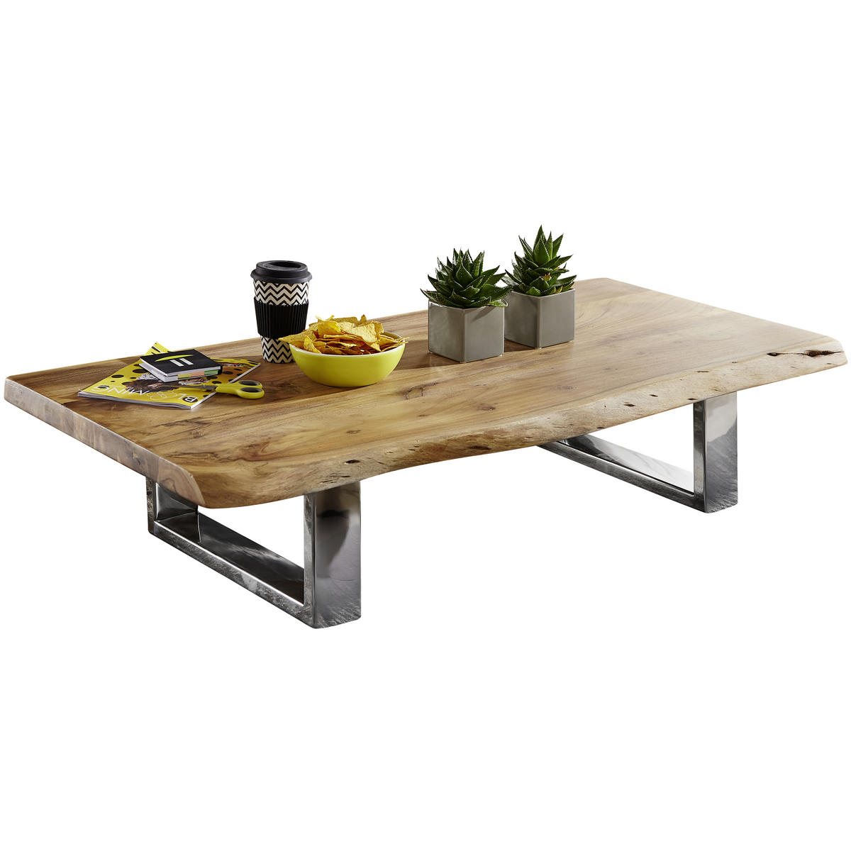 DOHÁNYZÓASZTAL fa 115/58/25 cm   - akácia színű/króm, Design, fa/fém (115/58/25cm) - MID.YOU