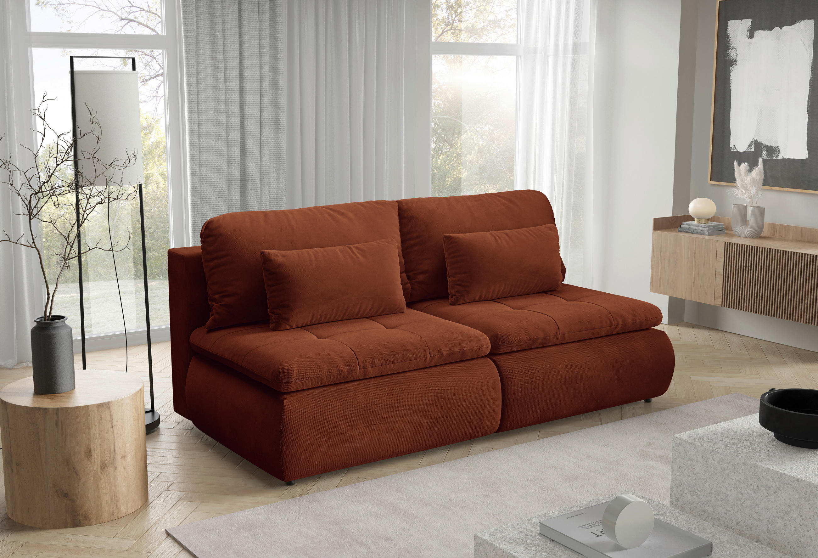 SCHLAFSOFA MYSTIC  mit Plüsch Rostfarben  - Rostfarben/Schwarz, Design, Kunststoff/Textil (220/94/114cm) - Livetastic