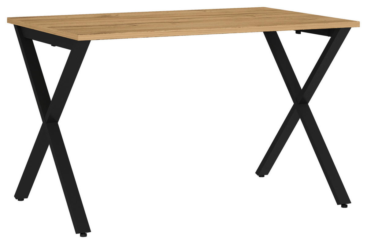 SCHREIBTISCH 120/80/75 cm, Schwarz, Eichefarben, in verschiedenen Holz-Dekoren erhältlich, justierbare Füße  - Eichefarben/Schwarz, MODERN, Holzwerkstoff/Metall (120/80/75cm) - Novel