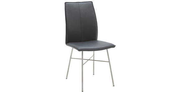 STUHL Echtleder Schwarz, Edelstahlfarben  - Edelstahlfarben/Schwarz, Design, Leder/Metall (46/93/57cm) - Dieter Knoll