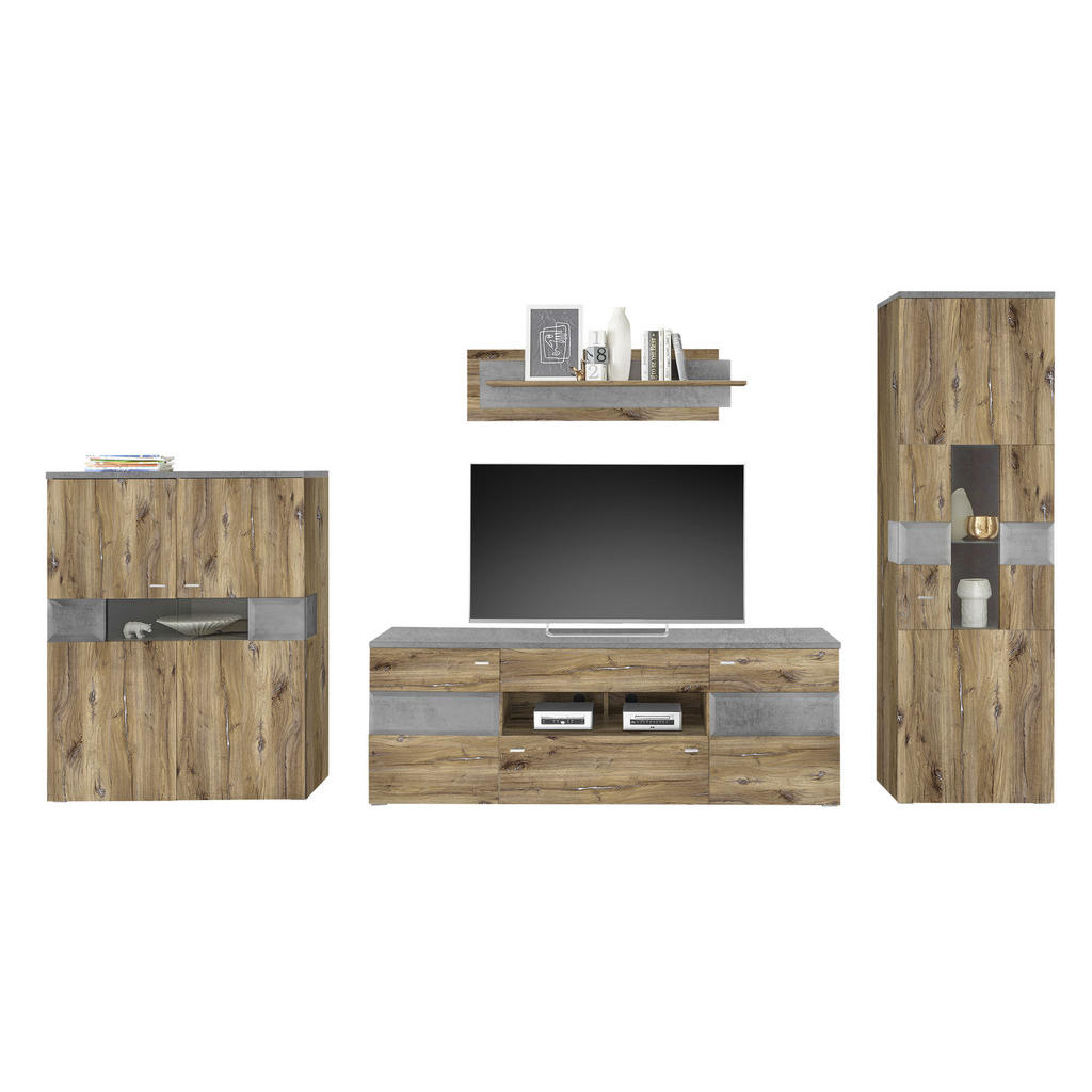 Thumbnail - Mid.you Vitrine, Eiche, Holzwerkstoff, Glas, 3 Fächer, 60x198x42 cm, Made in EU, Wohnzimmer, Wohnwände, Vitrinenschränke
