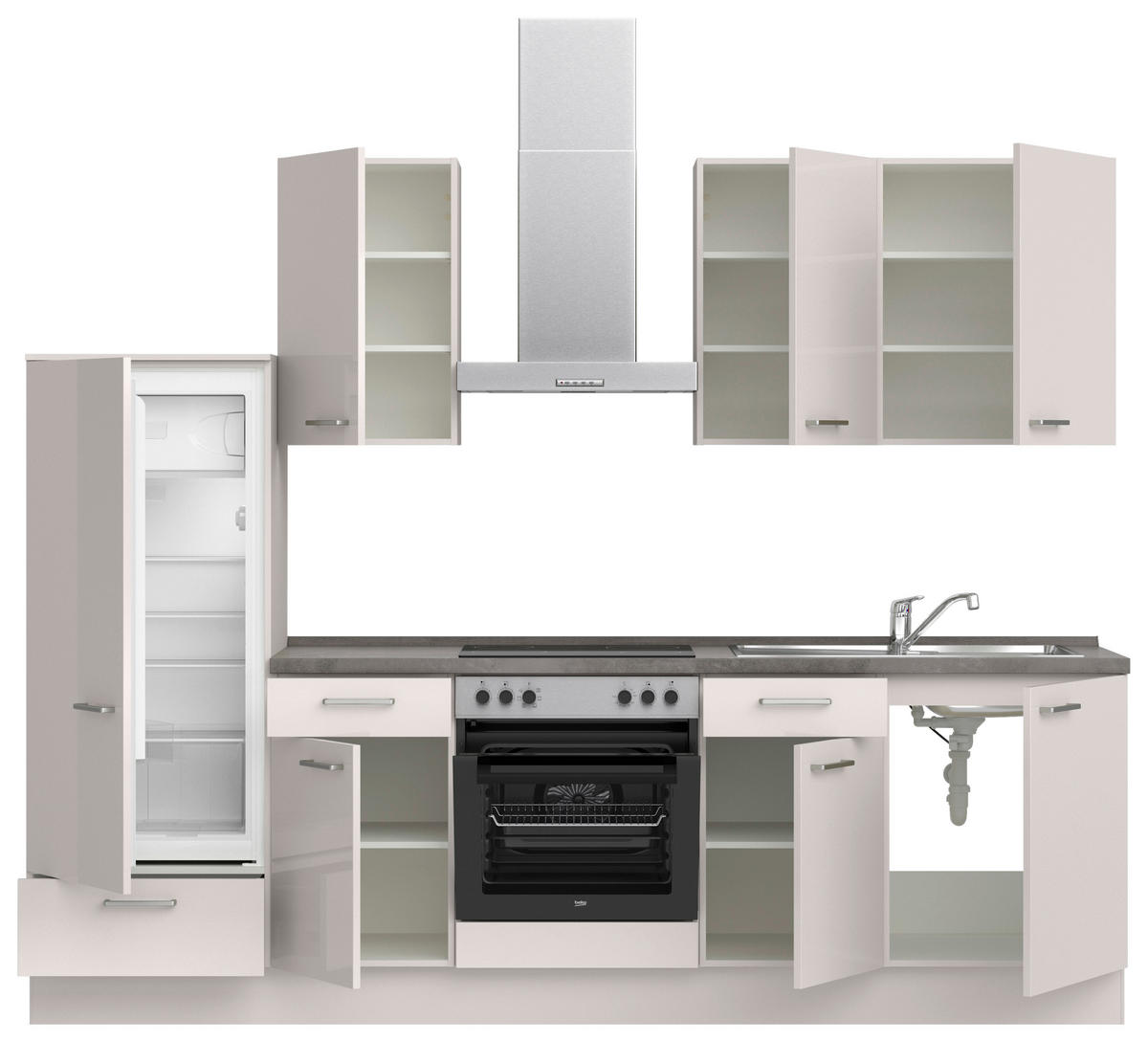 KÜCHENBLOCK Flash 270 cm  in Schieferfarben, Seidengrau  - Schieferfarben/Edelstahlfarben, MODERN, Holzwerkstoff/Metall (270cm) - Nobilia