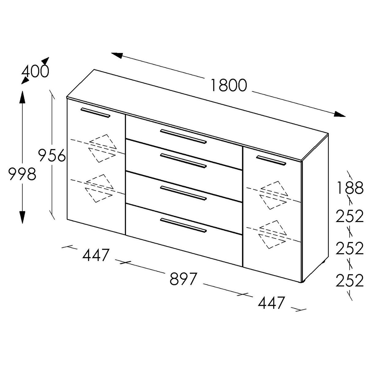 SIDEBOARD Soul  in 180/99,8/40 cm  - Schwarz/Weiß, MODERN, Holzwerkstoff/Kunststoff (180/99,8/40cm)