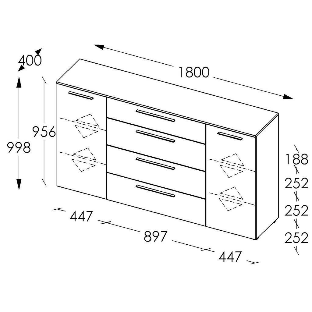 Thumbnail - Sideboard Soul, Weiß, Metall, 4 Fächer, 4 Schubladen, 180x99.8x40 cm, Beimöbel erhältlich, stehend, Schlafzimmer, Schlaf...