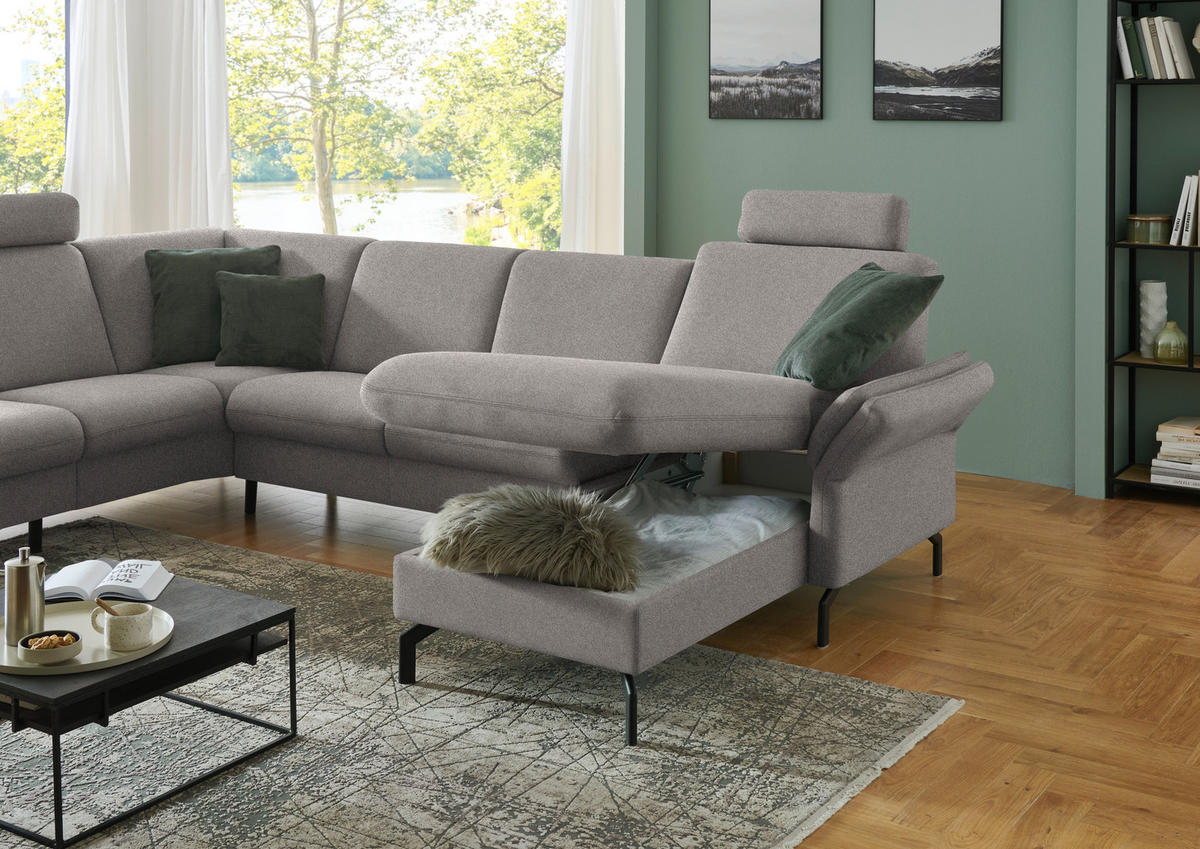 WOHNLANDSCHAFT  in Flachgewebe Graubraun  - Graubraun/Schwarz, KONVENTIONELL, Textil/Metall (190/307/170cm) - Beldomo Comfort
