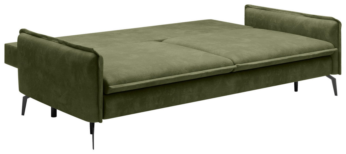 SCHLAFSOFA Chenille Olivgrün  - Schwarz/Olivgrün, KONVENTIONELL, Textil/Metall (223/89/107cm) - Carryhome