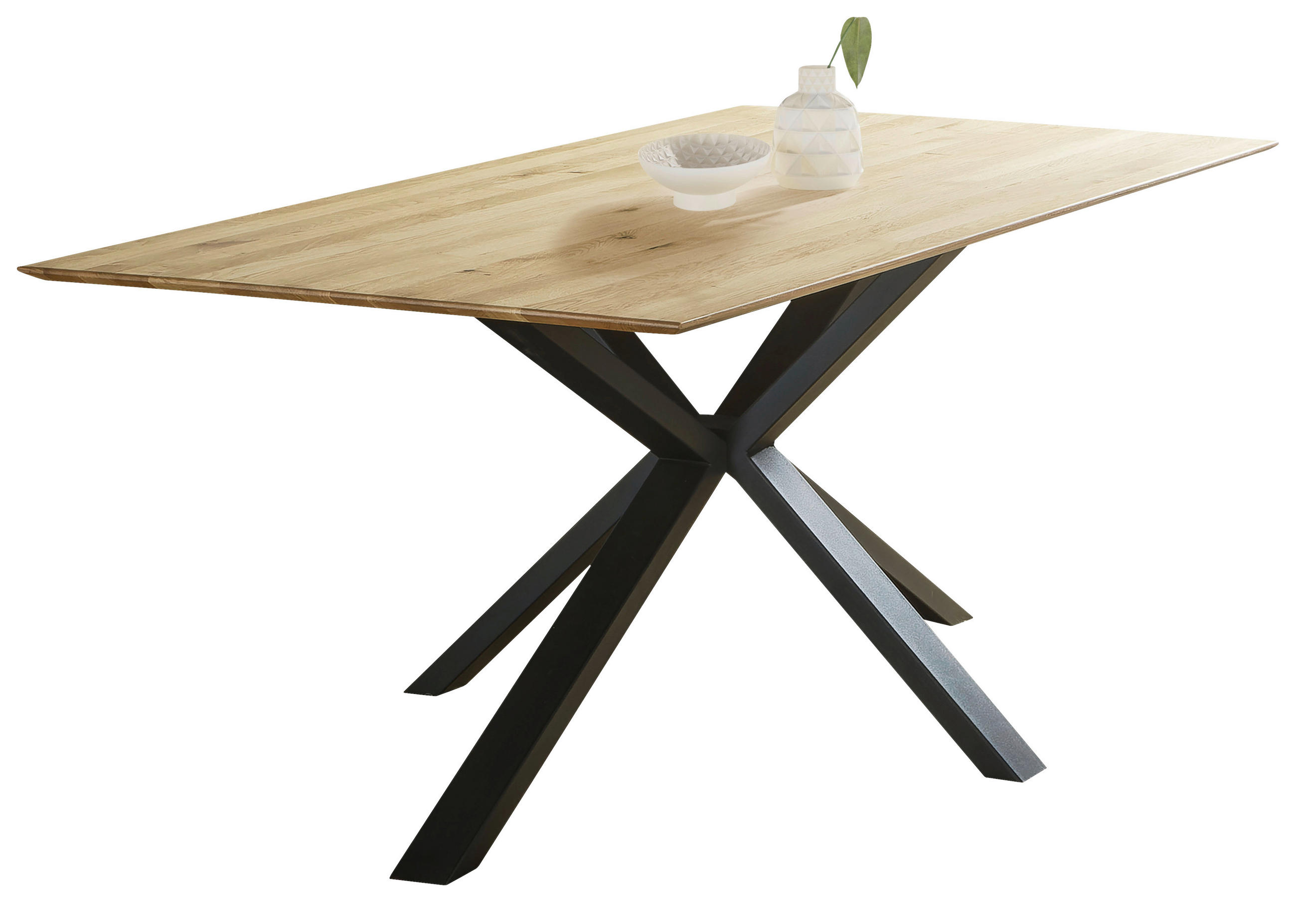 ESSTISCH Eiche massiv rechteckig Schwarz, Eichefarben  - Eichefarben/Schwarz, LIFESTYLE, Holz/Metall (160/90/75cm) - Linea Natura