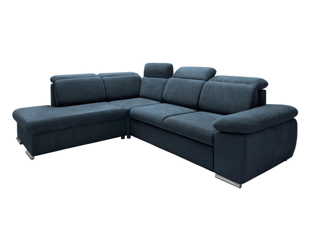 ECKSOFA Dunkelblau Mikrofaser  - Chromfarben/Dunkelblau, Design, Textil/Metall (228/283cm) - Livetastic