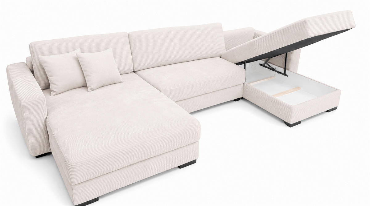 WOHNLANDSCHAFT  Cord Beige  - Beige/Schwarz, Basics, Holz/Holzwerkstoff (379/93/184cm) - MID.YOU