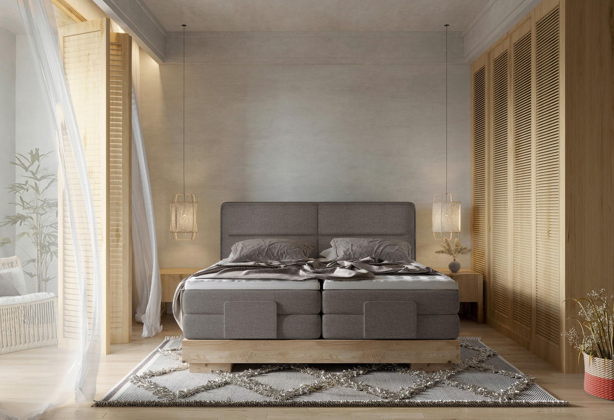 BOXSPRINGBETT 180/200 cm  in Graubraun, Eichefarben  - Eichefarben/Graubraun, Natur, Holz/Holzwerkstoff (180/200cm) - Valnatura