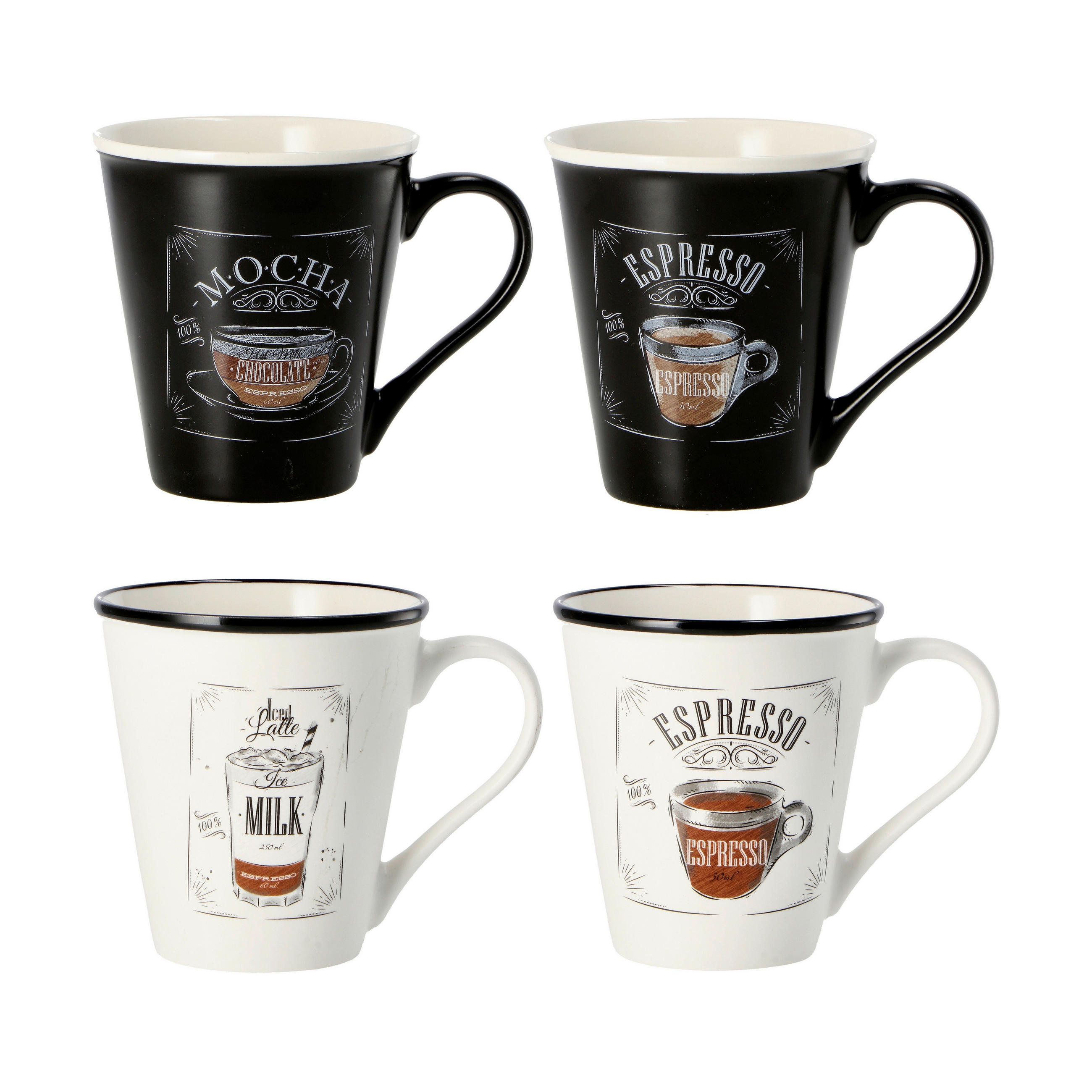 VELIKA ŠALICA ZA KAVU   340 ml   - bijela/crna, Basics, keramika (9,5/10cm)