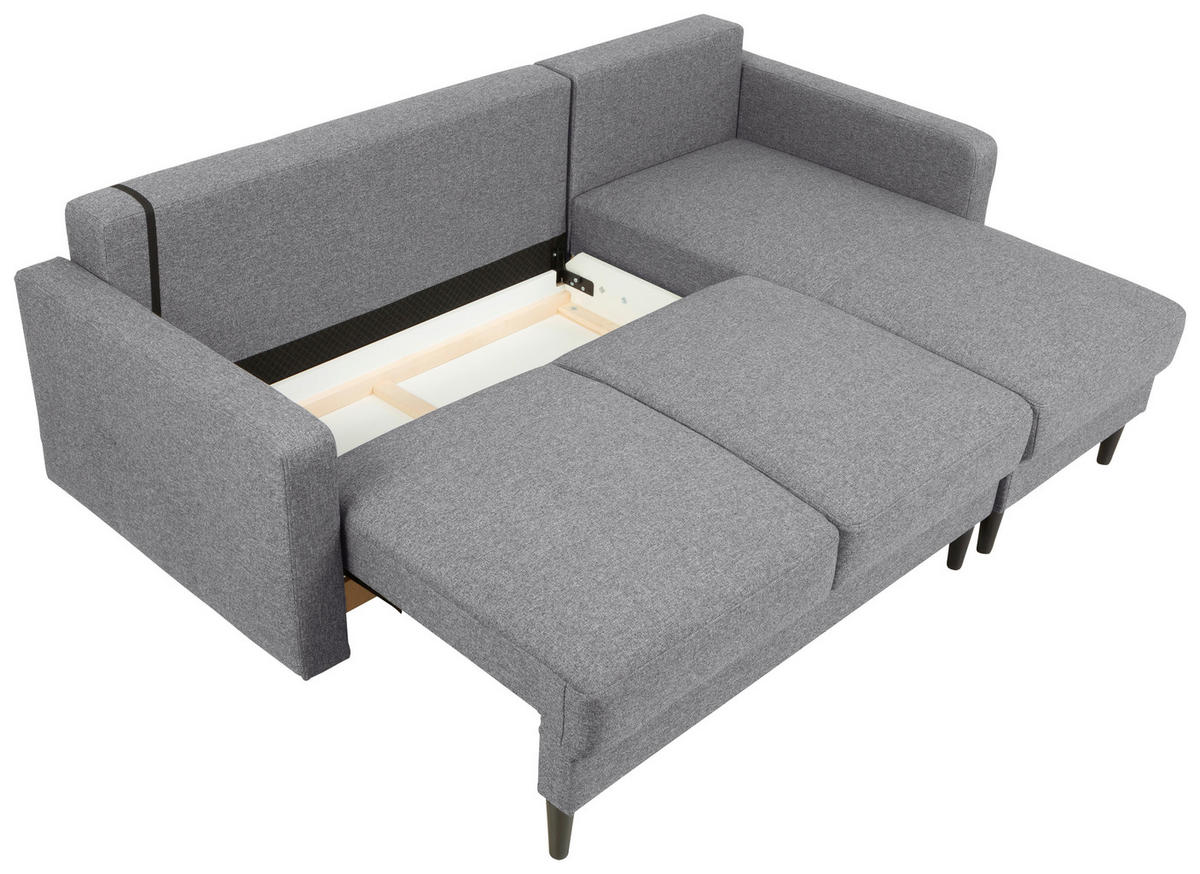 ECKSOFA in Flachgewebe Dunkelgrau  - Dunkelgrau/Schwarz, Konventionell, Holz/Textil (223/157cm) - MID.YOU