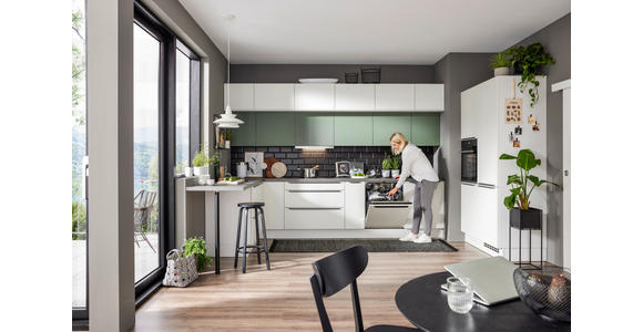 EINBAUKÜCHE   - Weiß/Grün, Design, Holzwerkstoff - Novel