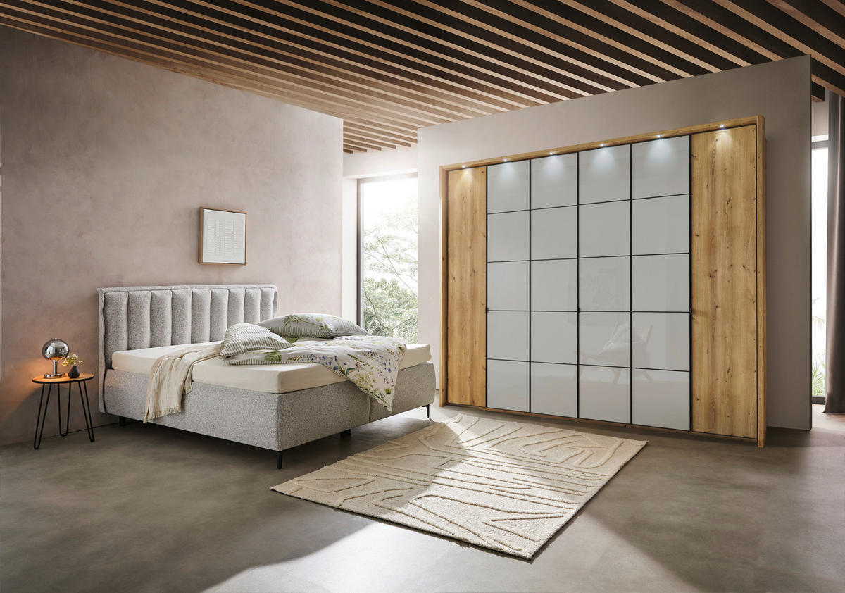 BOXBETT 180/200 cm,  in Hellgrau, Matratze, Lattenrost, Bettkasten, H2 = mittel  - Hellgrau/Schwarz, Design, Holz/Holzwerkstoff (180/200cm) - home24