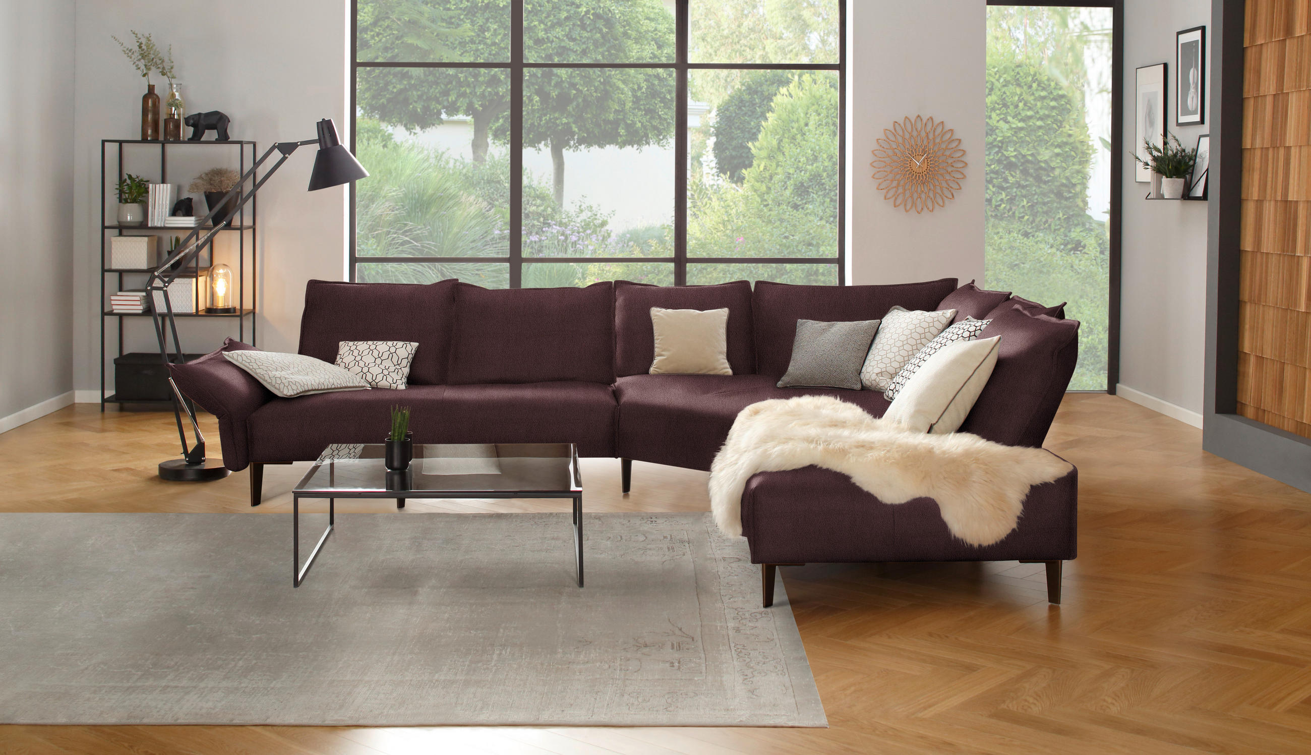 ECKSOFA in Echtleder Dunkelbraun  - Dunkelbraun/Schwarz, Design, Leder/Metall (340/272cm) - W.Schillig