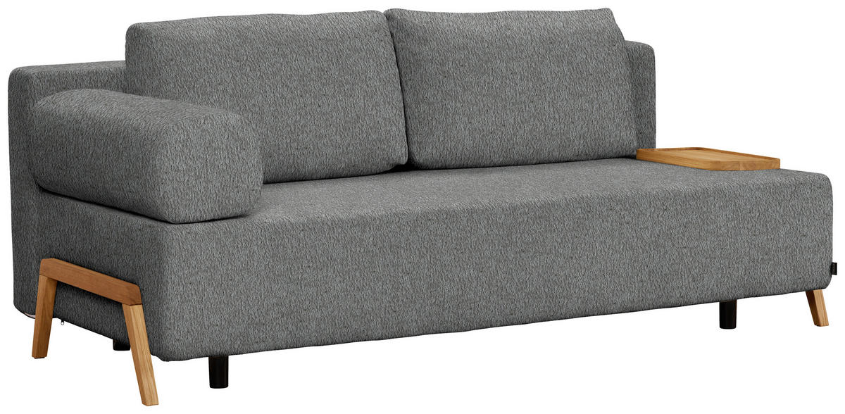 SCHLAFSOFA  mit Stoffauswahl, Armlehnen seitenverkehrt montierbar, Armteil links Teddystoff Grau  - Naturfarben/Grau, Design, Holz/Textil (211/88/102cm) - Niels Andersson