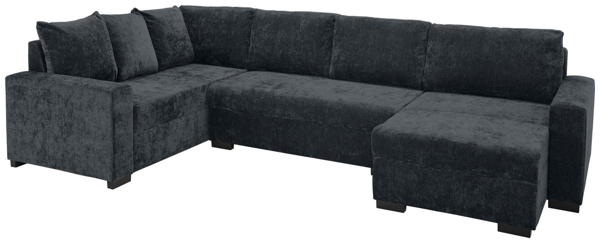 WOHNLANDSCHAFT Dunkelgrau Chenille  - Dunkelgrau/Schwarz, KONVENTIONELL, Kunststoff/Textil (183/311/140cm) - Ti'me