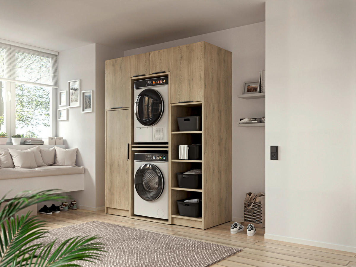 WASCHMASCHINENSCHRANK 70/220/68 cm  in Eichefarben  - Eichefarben/Schwarz, Basics, Holzwerkstoff/Kunststoff (70/220/68cm) - MID.YOU