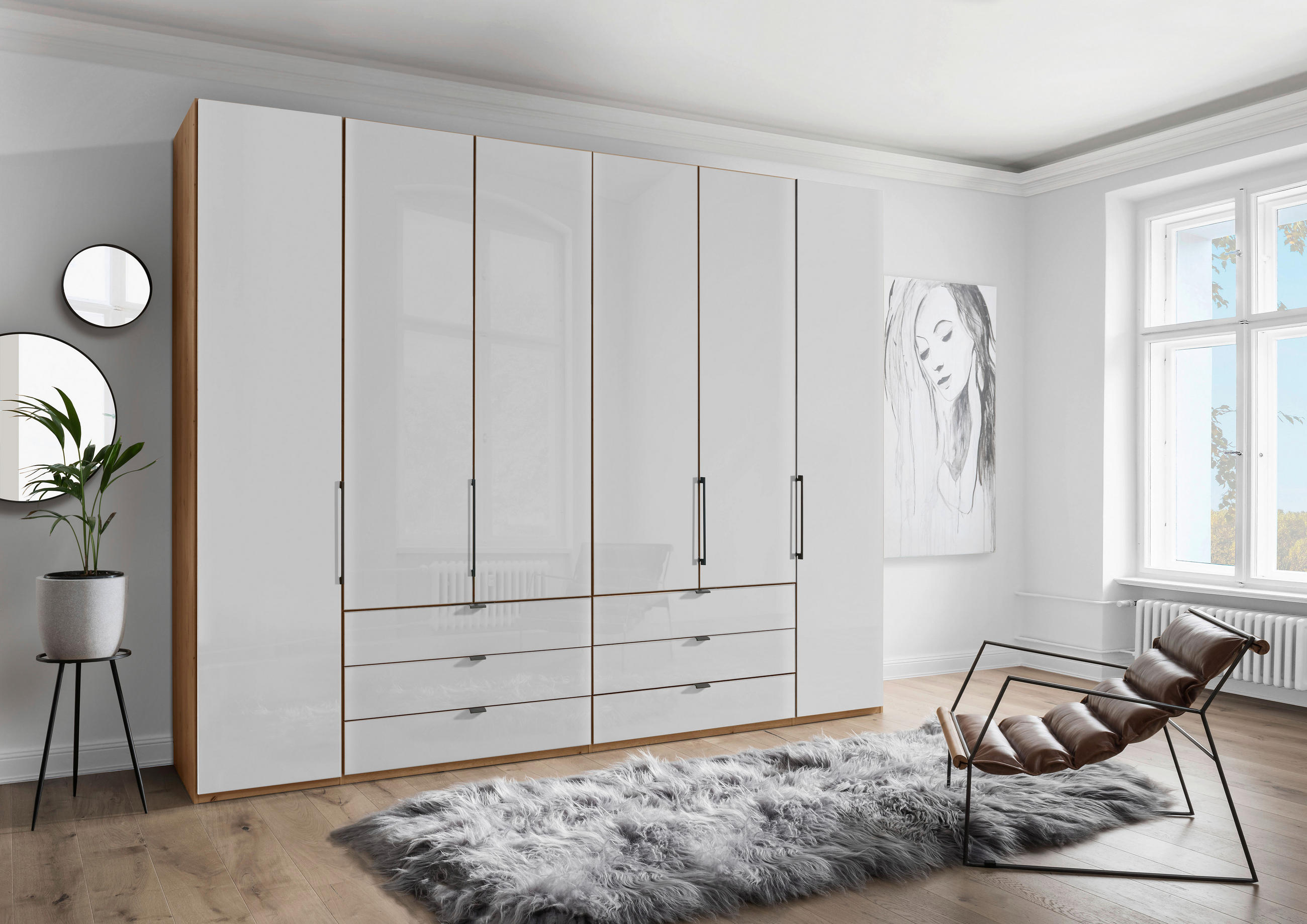 DREHTÜRENSCHRANK in Weiss, Eiche Bianco  - Schieferfarben/Weiss, Konventionell, Glas/Holzwerkstoff (300/236/58cm) - Dieter Knoll