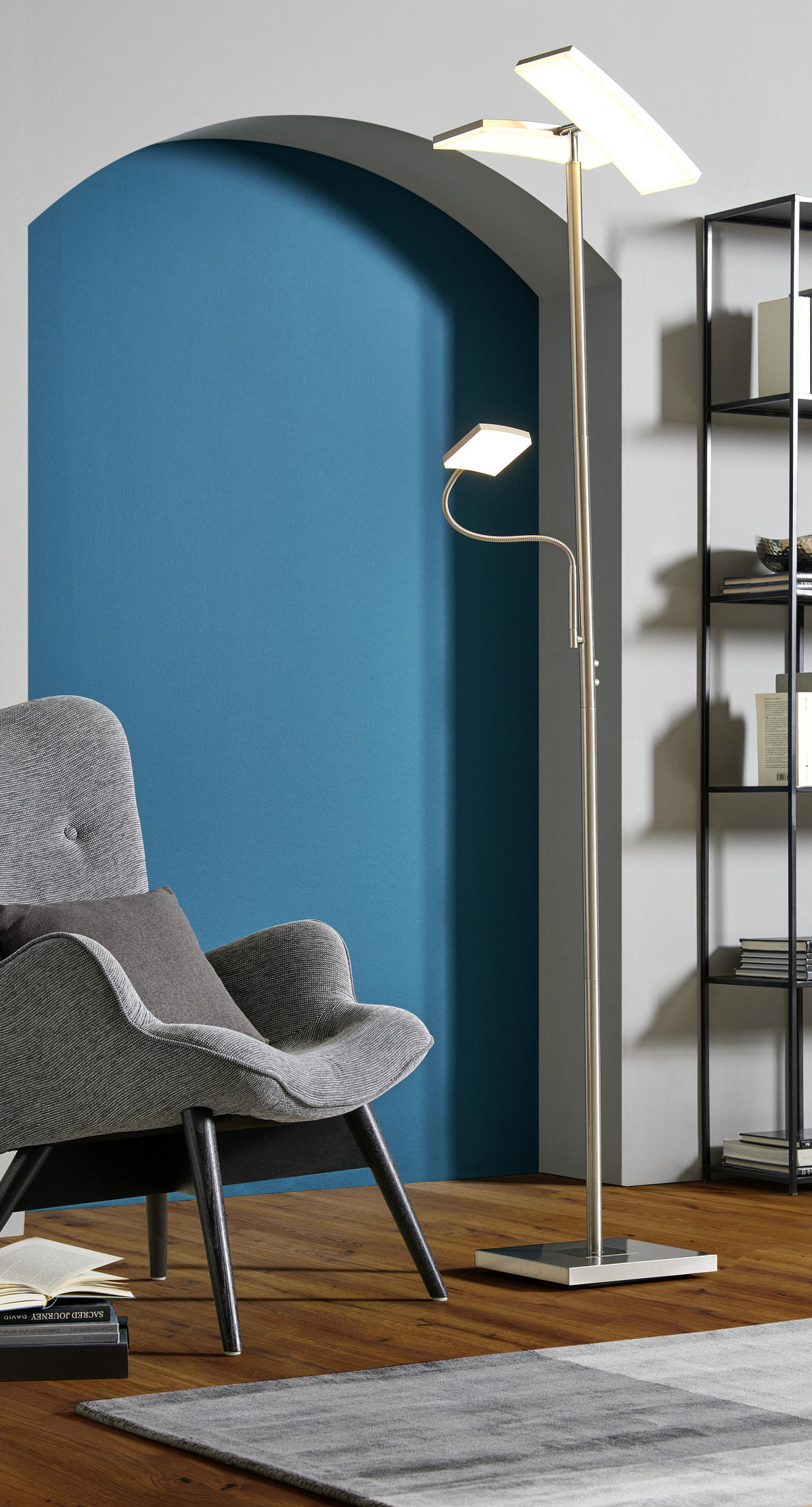 STOJACIA LED LAMPA, 62/61/196 cm - strieborná, Design, kov/plast (62/61/196cm)