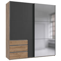 SCHWEBETÜRENSCHRANK  in Graphitfarben, Eichefarben  - Chromfarben/Eichefarben, MODERN, Glas/Holzwerkstoff (250/216/65cm) - MID.YOU
