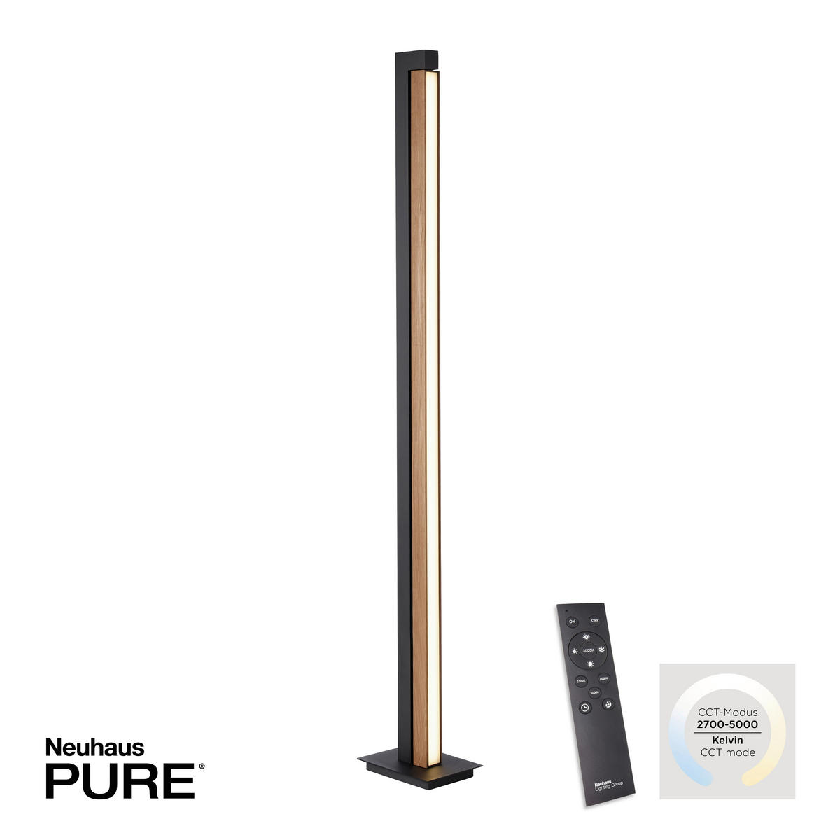 LED-STEHLEUCHTE - Eichefarben/Anthrazit, Design, Holz/Kunststoff (22/16/140cm) - Neuhaus PURE