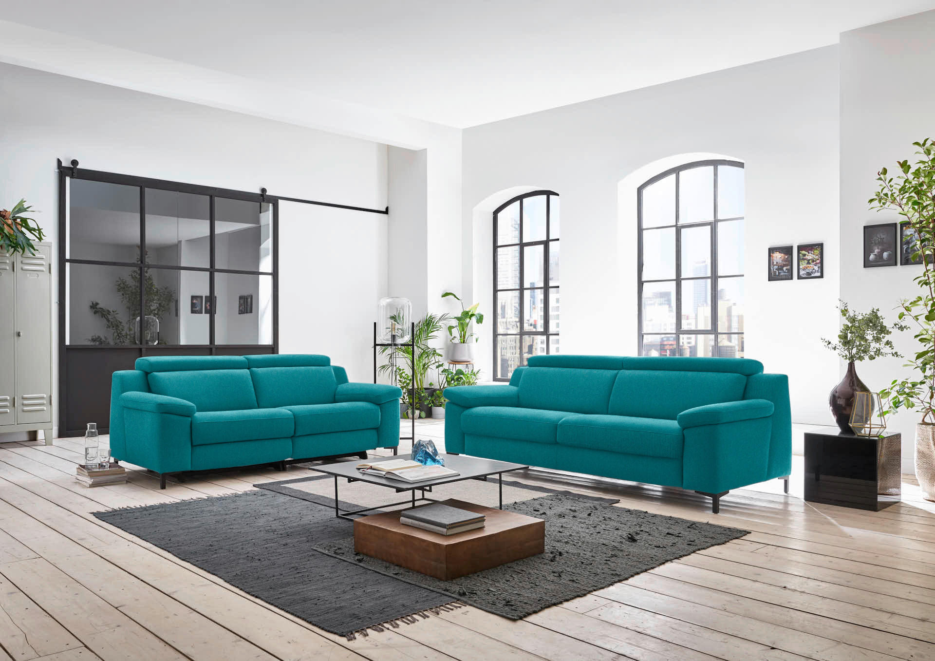 3-SITZER-SOFA in Chenille Petrol  - Petrol/Schwarz, Design, Textil/Metall (230/104/104cm) - Valdera