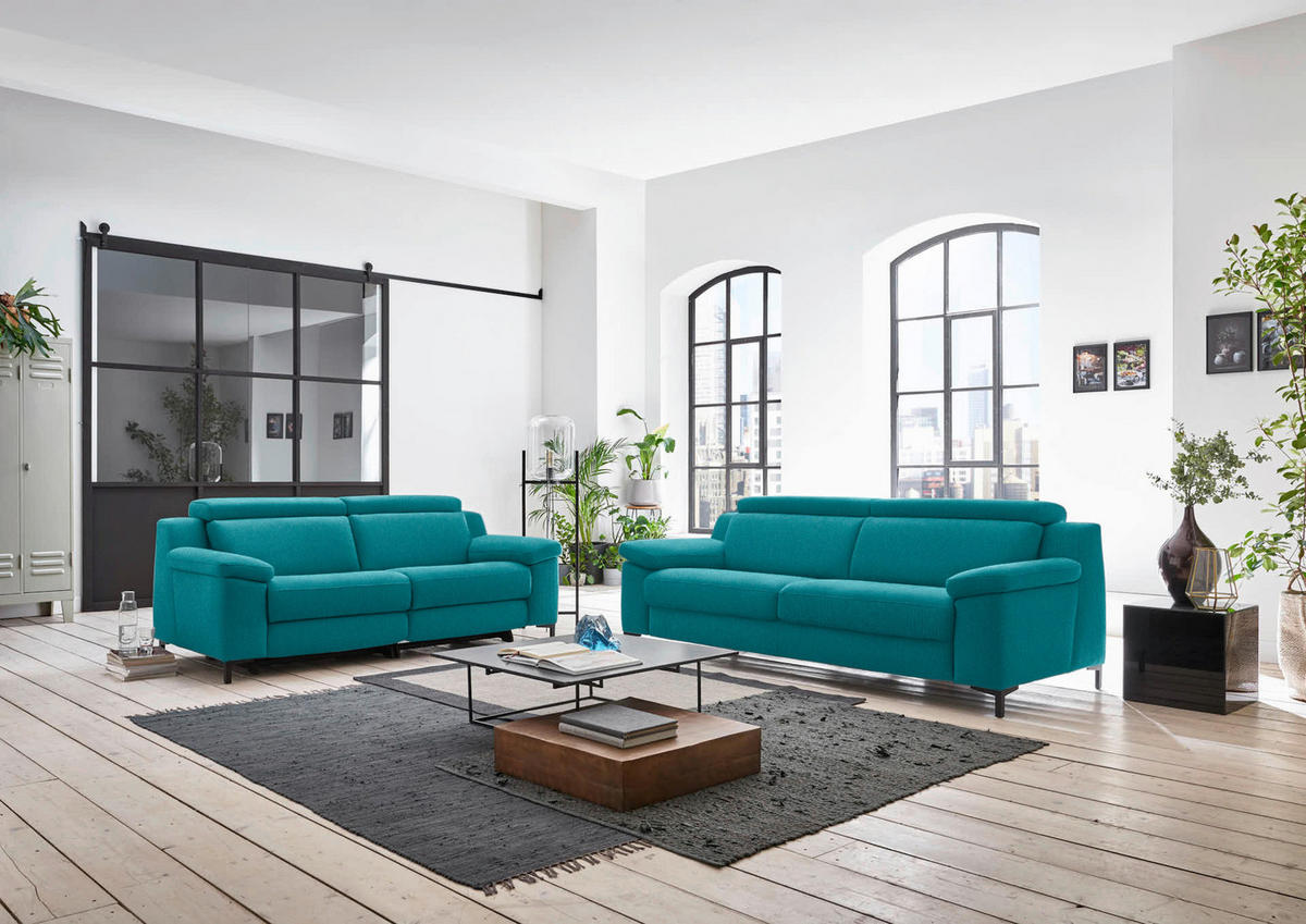 3-SITZER-SOFA in Chenille Petrol  - Petrol/Schwarz, Design, Textil/Metall (230/104/104cm) - Valdera