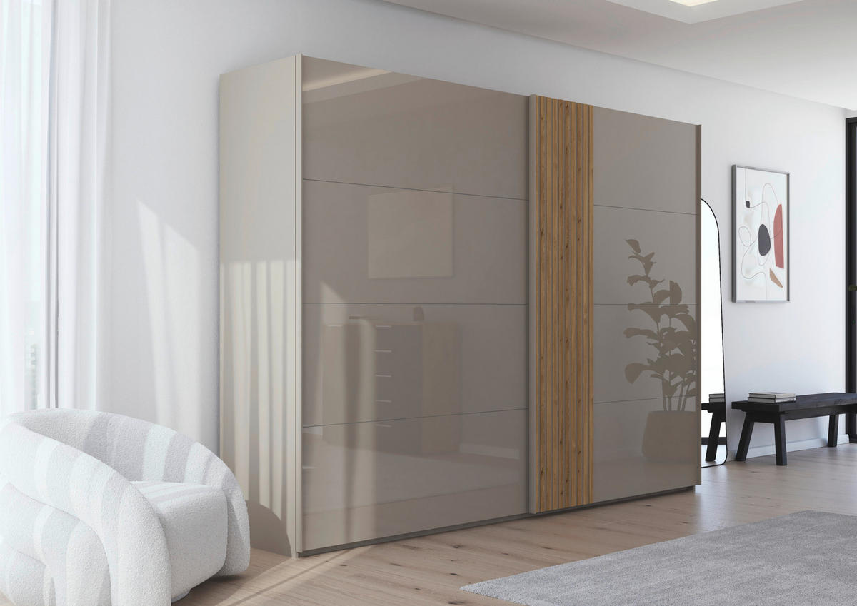 SCHWEBETÜRENSCHRANK 301/223/68 cm 2-türig Eichefarben, Fango  - Fango/Eichefarben, Design, Glas/Holzwerkstoff (301/223/68cm) - Novel